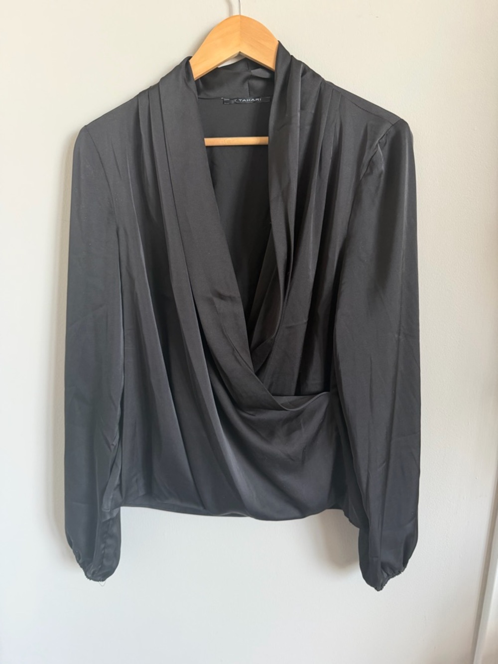 Tahari Black Draped Wrap Blouse